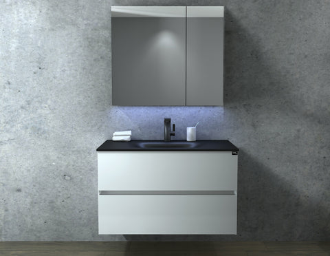 Mosese Wall Mounted White Bathroom Vanity with Black Quartz Top