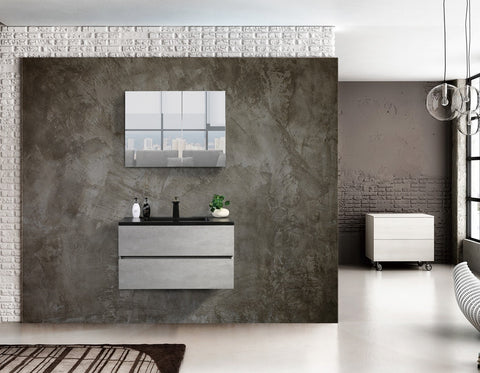 Deina Wall Mounted Bathroom Vanity with Black Quartz Integrated Top&Sink